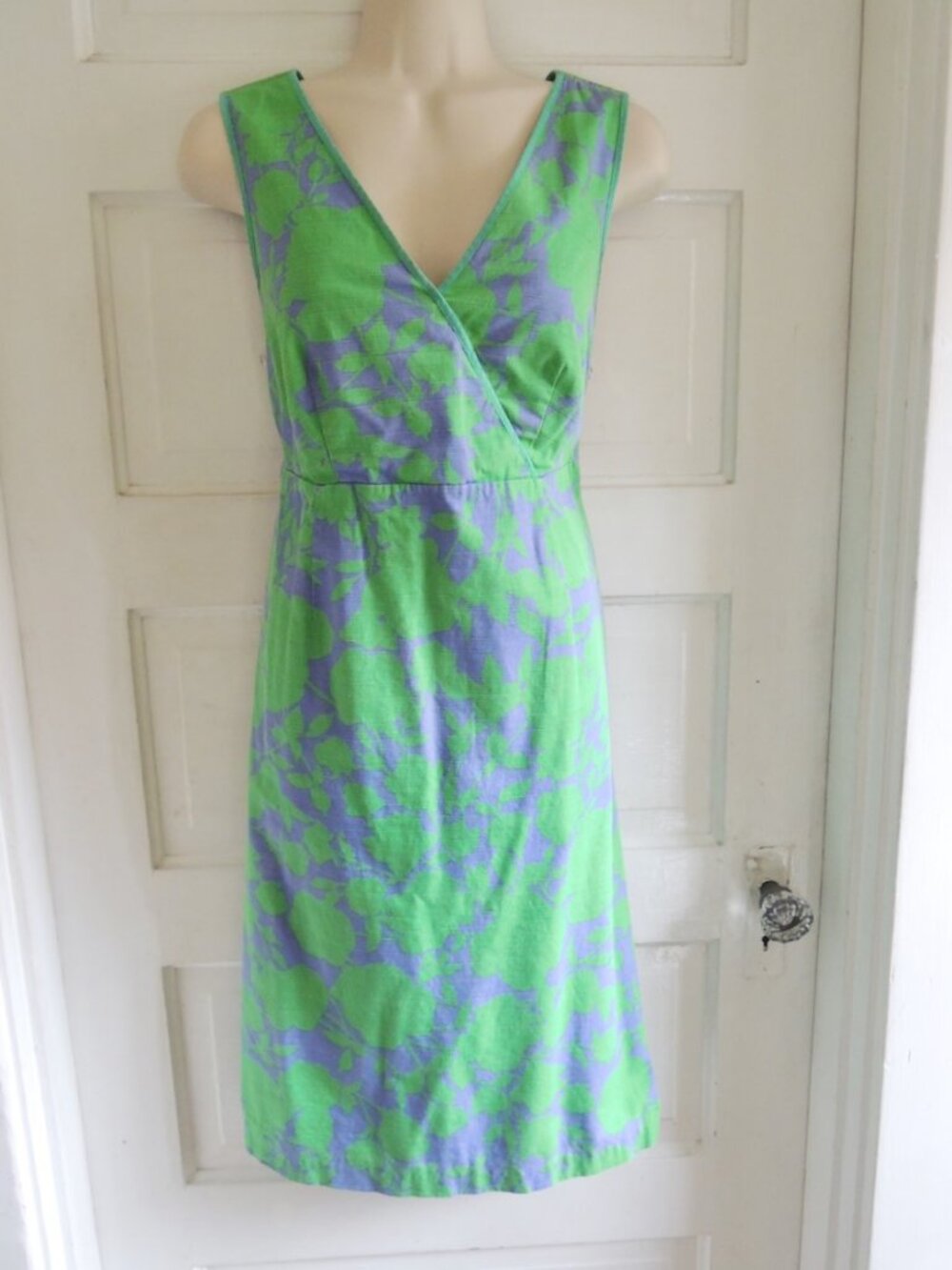 Boden Jasmine Green Windsor Blue Faux Wrap Dress  US10